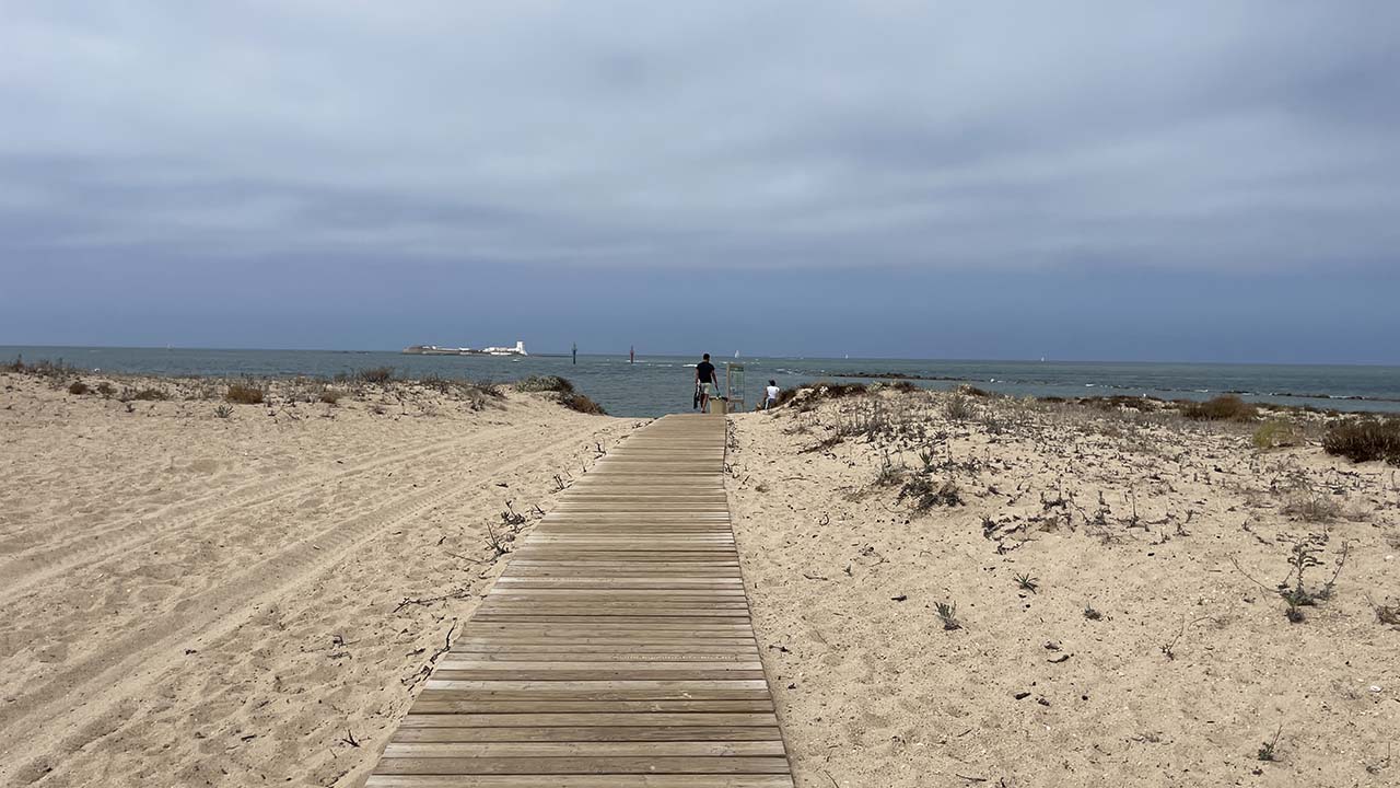 Pasarela de acceso a la playa canina de Sancti Petri